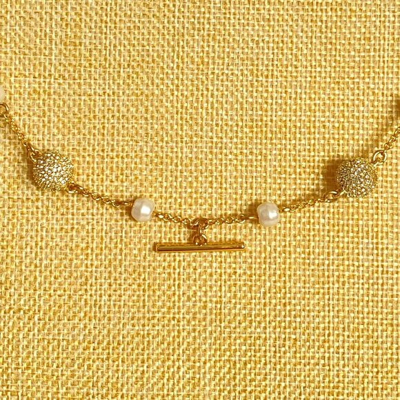 Talbots Pearls Rhinestone Balls Elegant Gold Tone Long or Double Necklace 36in - Picture 4 of 11